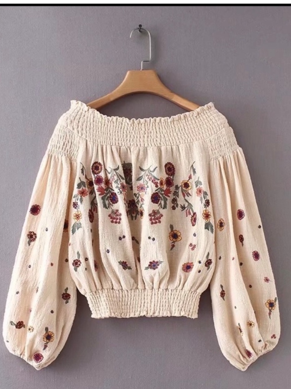 Free People LEILANI Cream Off-Shoulder Embroidered Crop Top NWT BELL SLEEVE SZ S - Picture 7 of 8